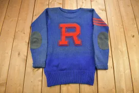 Vintage 1940s 100% Wool Collegiate Knit Crewneck Sweater / "R" / Athletic / True Vintage / Made In USA / Hand Knit