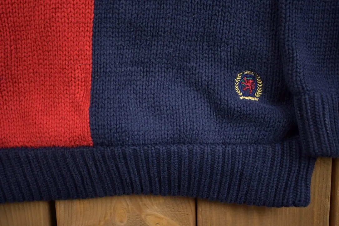 Vintage 1990s Tommy Hilfiger Embroidered Knitted Sweater / Vintage 90s Crewneck / Vintage Tommy / Navy Blue Knit / Flag