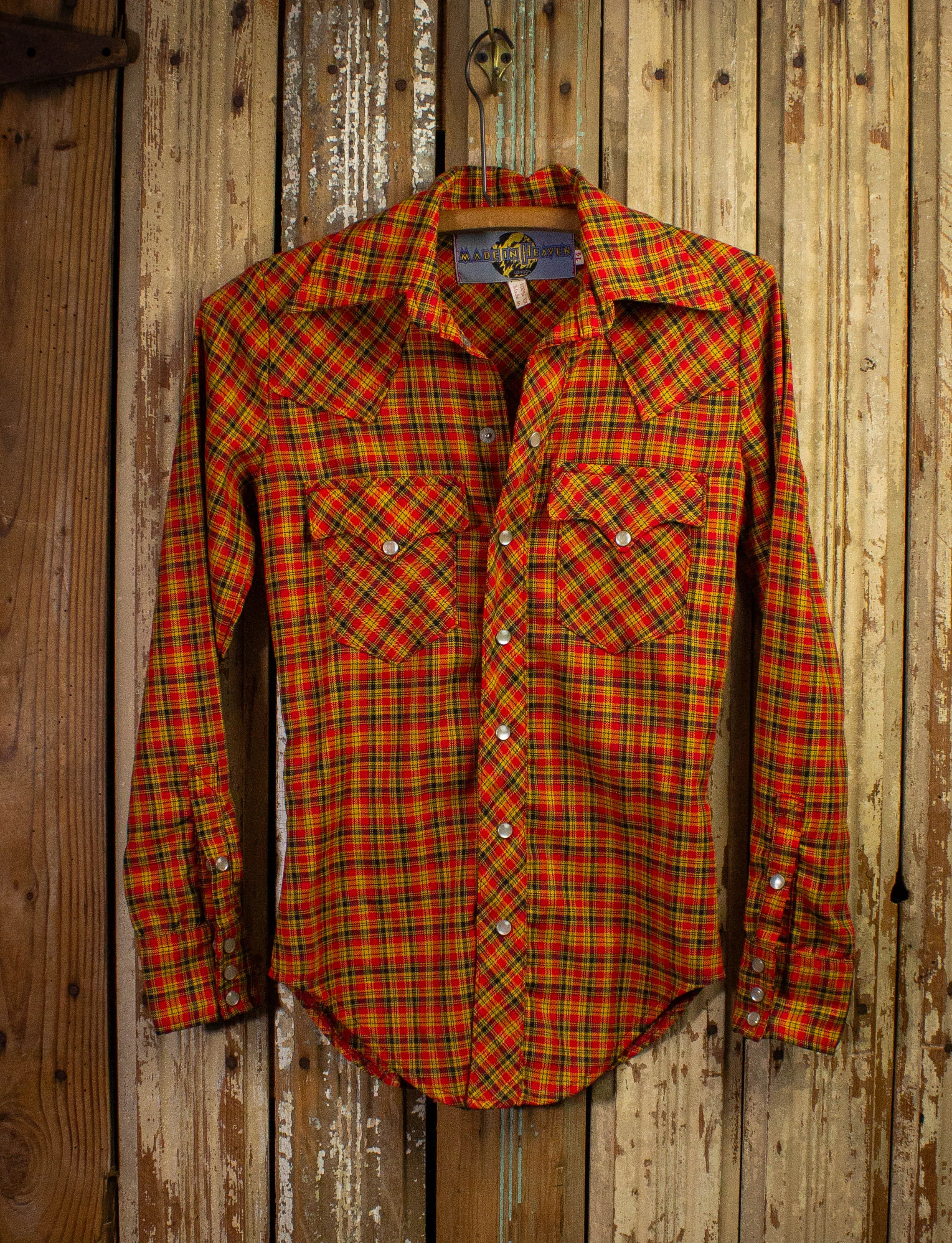 Vintage Made In Heaven Plaid Pearl Snap Western Shirt 70s XS