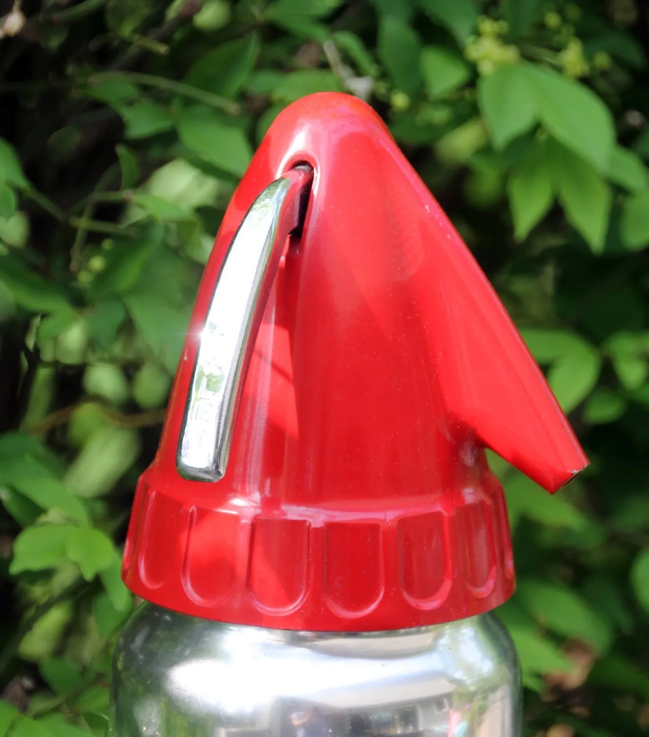 Vintage Seltzer Bottle by Sparklet. Metal and Red Enamel Barware. Made in the USA. Bar Bottle. Acid Label