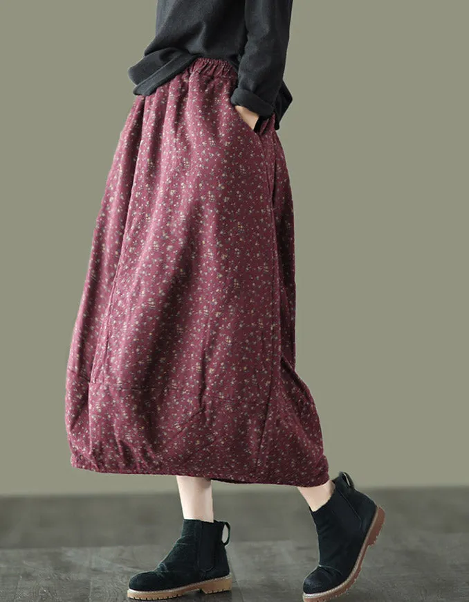 Winter Autumn Cotton Floral Skirt