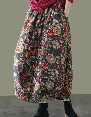 Winter Autumn Cotton Floral Skirt