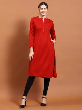 Winter Women Red Solid Kurta