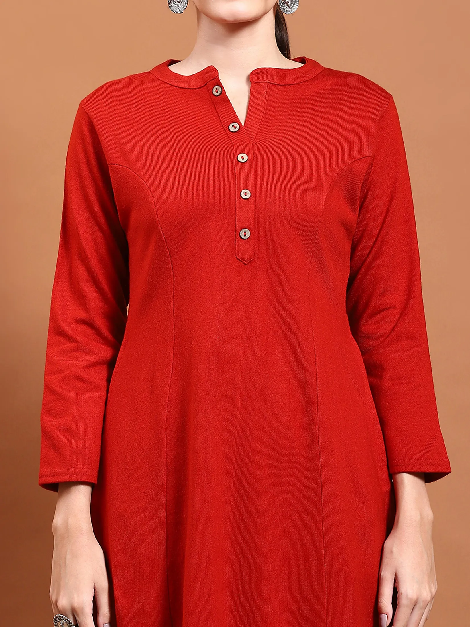 Winter Women Red Solid Kurta