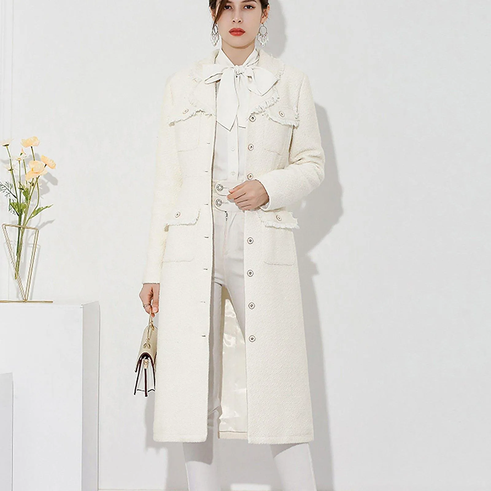 Women White Long Wool Coat,Fitted tweed Coat,Wool Long coat,Wool Trench coat,Winter coat women,Purple Wool Coat,Women Overcoat Vivian7 W101