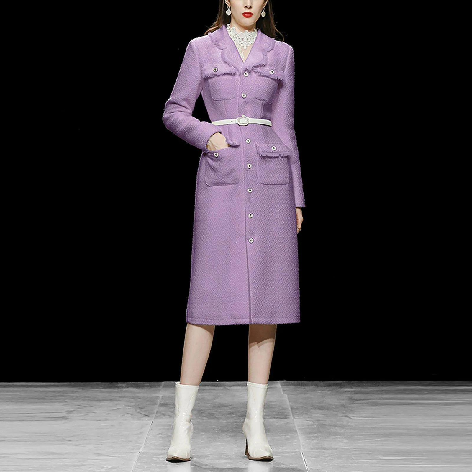 Women White Long Wool Coat,Fitted tweed Coat,Wool Long coat,Wool Trench coat,Winter coat women,Purple Wool Coat,Women Overcoat Vivian7 W101