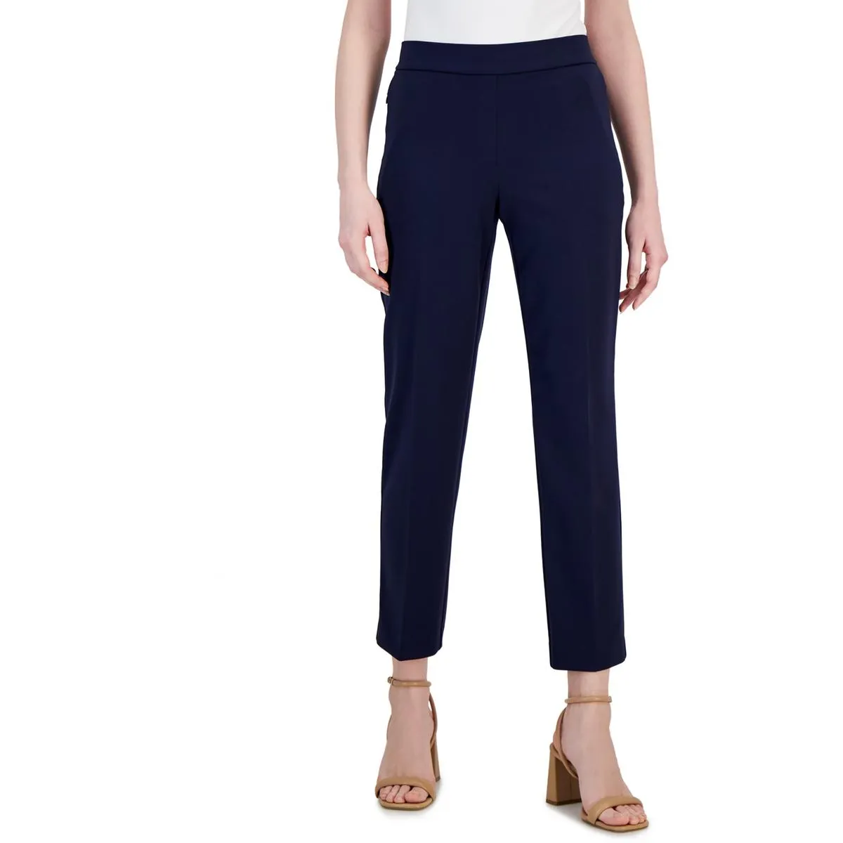 Womens High Rise Solid Ankle Pants