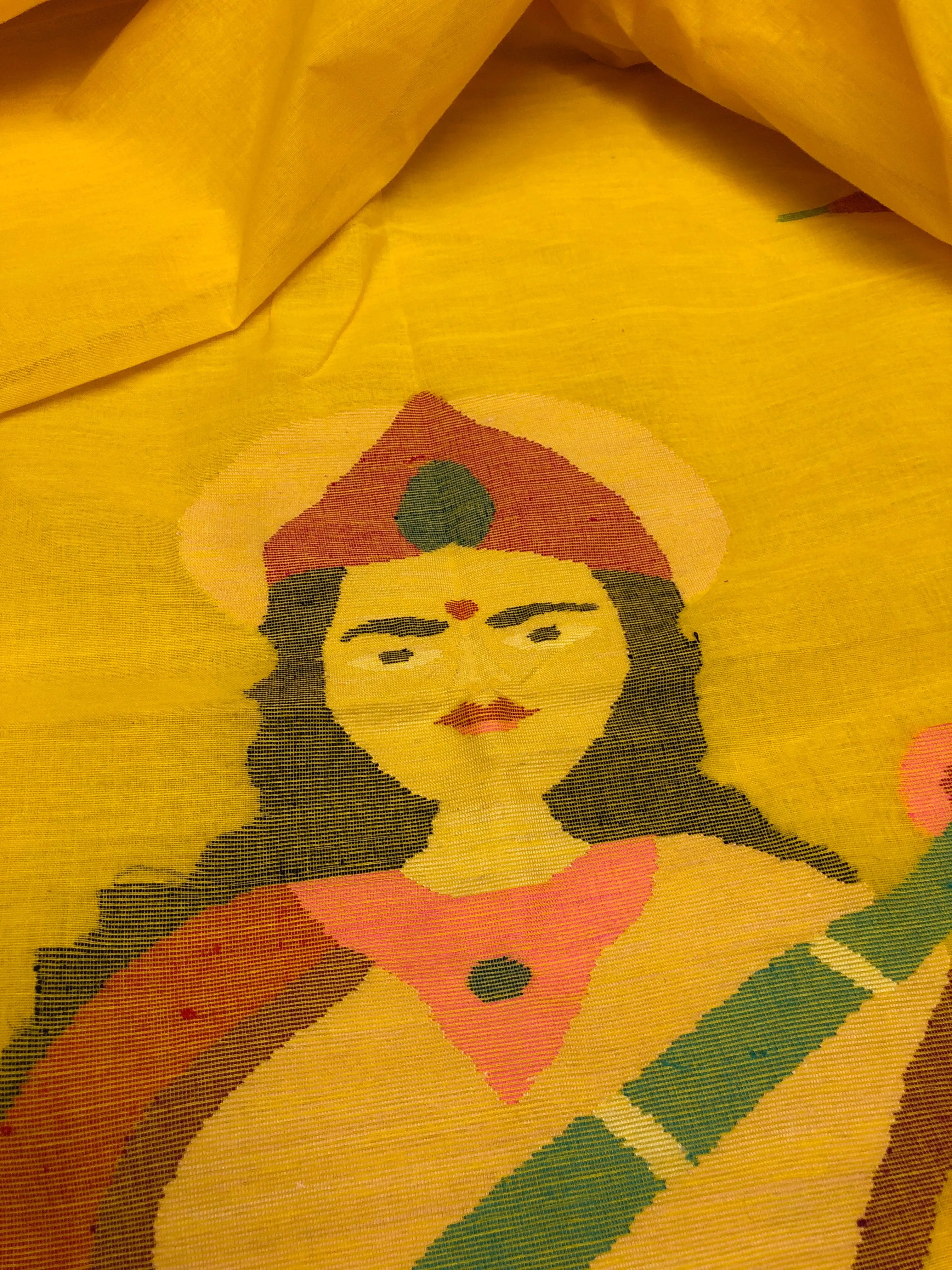 Yellow Color Cotton Handloom Jamdani Saree